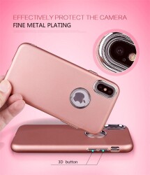 iPhone X / XS Metal Kamera Korumalı Gold Silikon Kılıf - 5
