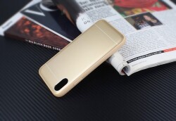 iPhone X / XS Silikon Kenarlı Metal Gold Kılıf - 3