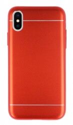 iPhone X / XS Silikon Kenarlı Metal Kırmızı Kılıf - 1