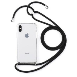 iPhone X / XS Siyah Askılı Şeffaf Silikon Kılıf - 1