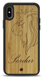iPhone XS Aslan Kişiye Özel Ahşap Kılıf - 1