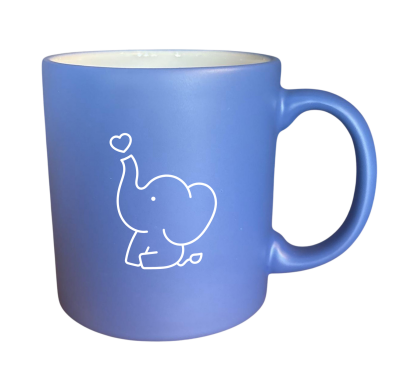 Kalpli Fil Desenli Sevimli Mavi Kupa - Eiroo