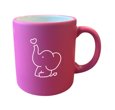 Kalpli Fil Desenli Sevimli Pembe Kupa - Eiroo