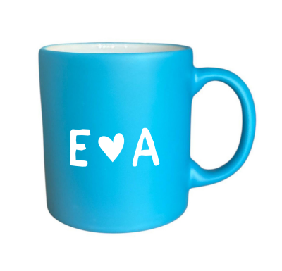 Kişiye Özel Çift Harfli Kalpli Mavi Kupa - Mch