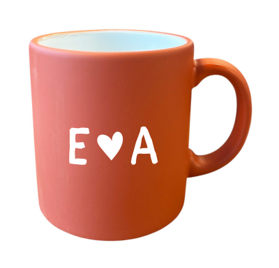 Kişiye Özel Çift Harfli Kalpli Turuncu Kupa - Mch