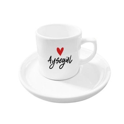 Kişiye Özel İsimli Kalpli Kahve Fincanı Beyaz