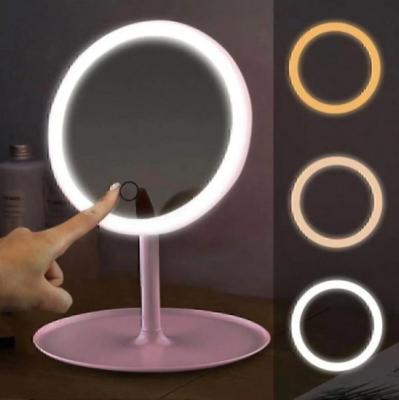 LED Işıklı Dokunmatik Masa Üstü Pembe Makyaj Aynası - 2