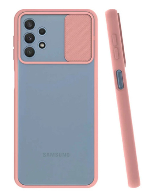 Samsung Galaxy A32 Kapak Kamera Korumalı Sürgülü Pembe Silikon Kılıf - 