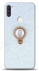 Samsung Galaxy M11 Mozaik Yüzüklü Beyaz Silikon Kılıf - Eiroo