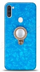 Samsung Galaxy A11 / M11 Mozaik Yüzüklü Mavi Silikon Kılıf - Eiroo