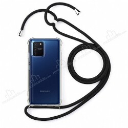 Samsung Galaxy S10 Lite Siyah Askılı Şeffaf Silikon Kılıf - Eiroo
