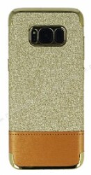 Samsung Galaxy S8 Simli Deri Gold Silikon Kılıf - Eiroo