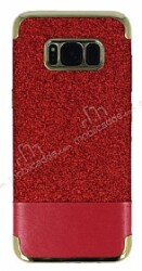 Samsung Galaxy S8 Simli Deri Kırmızı Silikon Kılıf - Eiroo