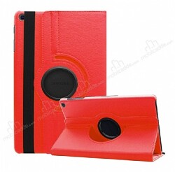 Samsung Galaxy Tab S6 Lite 360 Derece Döner Standlı Kırmızı Deri Kılıf - Eiroo