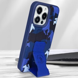 Santa Barbara Enos iPhone 13 Pro Max Standlı Kamuflaj Lacivert Rubber Kılıf - 2