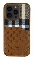 Santa Barbara Plaid Kartvizitli Polo Racquet Club iPhone 13 Pro Max Kahverengi Deri Kılıf - 1