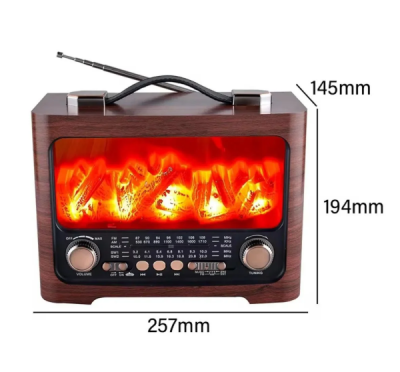 Taşınabilir Retro Şömine Görünümlü Ahşap Radyo - 3