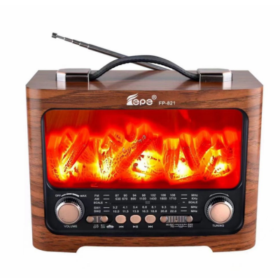 Taşınabilir Retro Şömine Görünümlü Ahşap Radyo - 1