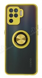 Union Ring Oppo Reno 5 Lite Kamera Korumalı Sarı Kılıf - Eiroo