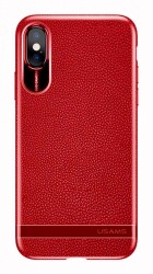 Usams Sinja Series iPhone X / XS Deri Görünümlü Kırmızı Silikon Kılıf - 1