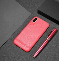 Usams Sinja Series iPhone X / XS Deri Görünümlü Kırmızı Silikon Kılıf - 6