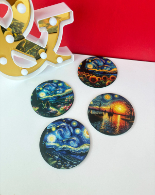 Van Gogh Ahşap Bardak Altlığı 4lü Set - 1