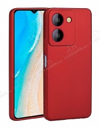 Vivo Y36 4G Kamera Korumalı Mat Kırmızı Silikon Kılıf - Eiroo