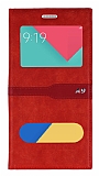 Samsung Galaxy A9 Gizli Mknatsl ift Pencereli Krmz Deri Klf